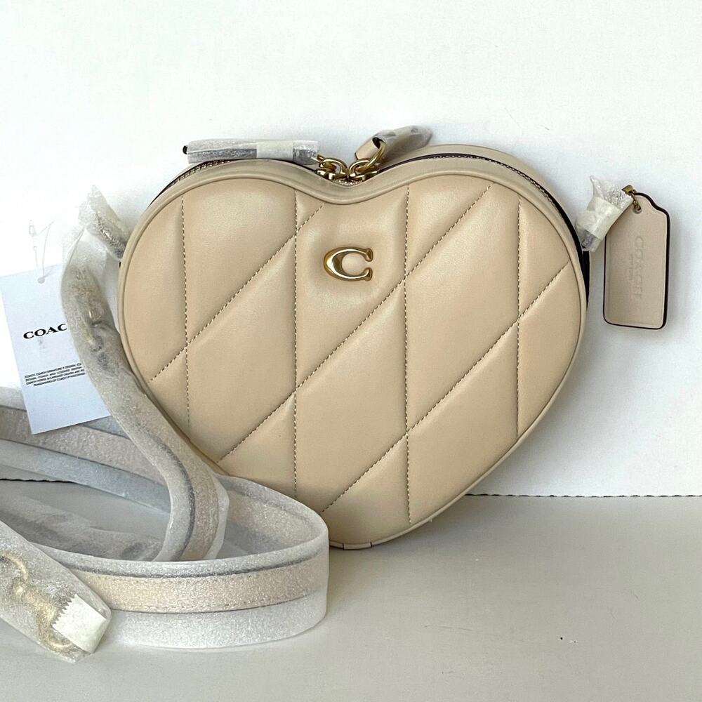 Coach CE725 Ivory Quilted Leather Heart Crossbody Bag
